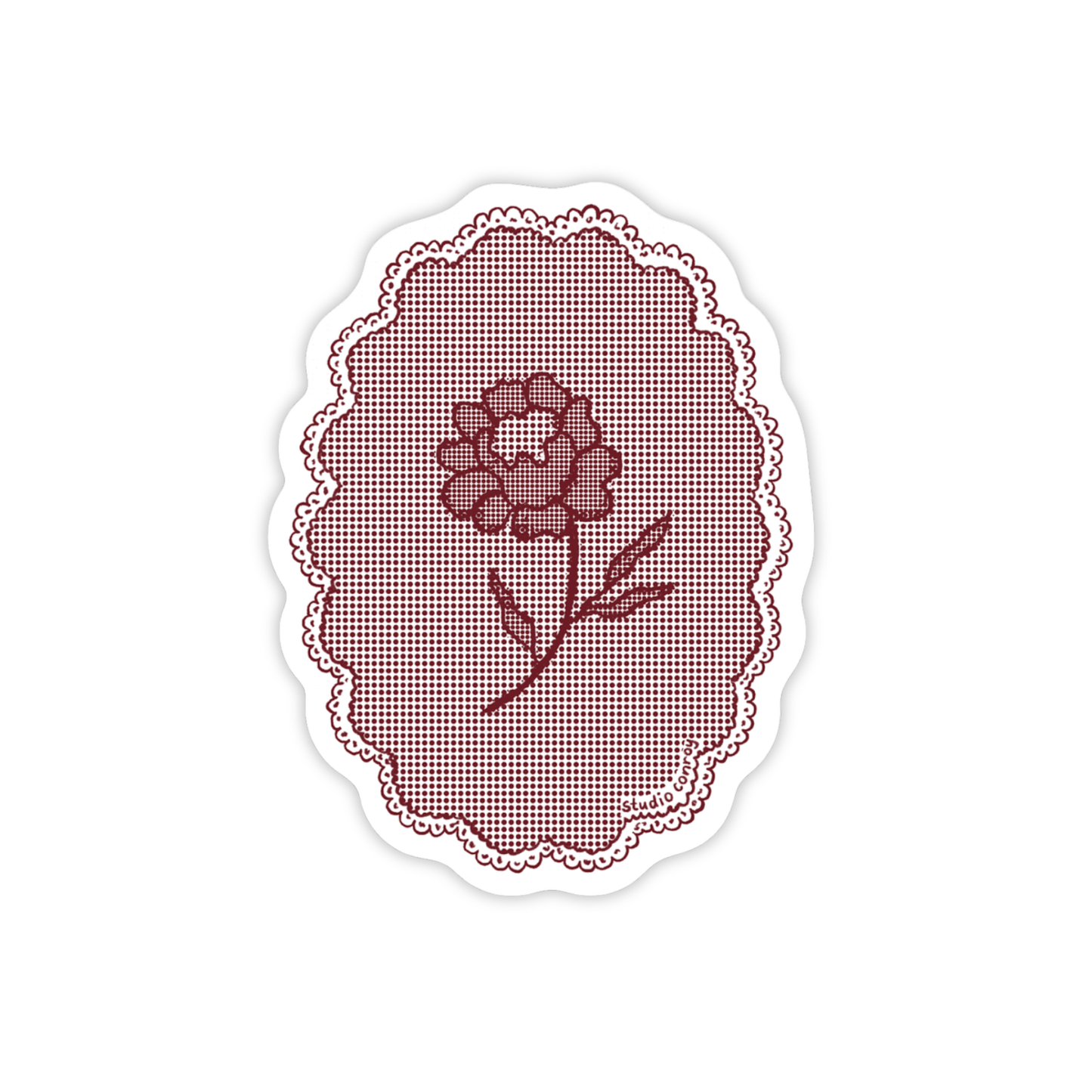 Maroon Lace Flower Die-Cut Sticker